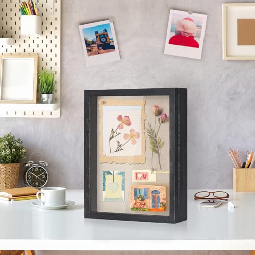 Love-KANKEI Deep Shadow Box 11x14,Wood Frame,Large Memory Box,Rustic Black - color: Black, size: 11 x 14