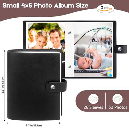 Ruibytree 2 Pack Small Photo Albums 4x6 Pictures, 104 Photos Total, Black | Compact Design, PU Leather Cover, Acid-Free Pages, Top-Loading, Mini Photo Book 4x6 for Kids, Wedding, Anniversary & Travel - color: Black