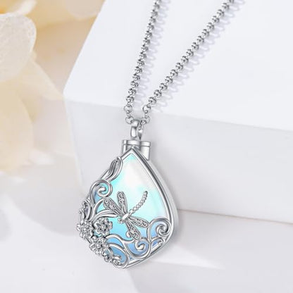 PELOVNY Urn Necklaces for Ashes of Loved Ones 925 Sterling Silver Personalized Heart Locket Urn Necklace Cremation Keepsake Memorial Jewelry Gifts for Women Men - color: Dragonfly Urn-2