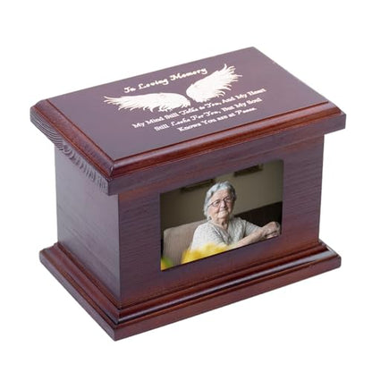 5.5 Inch Small Wooden Memorial Urn with Photo Frame, Keepsake Urn Box for Human/Pet Ashes - Wing - size: 5.5 Inches - Wing