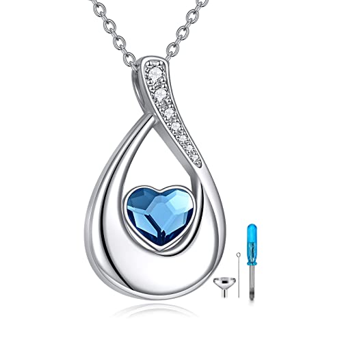 CRMAD Hummingbird/turtle/heart/dragonfly/bee/moon/tree of life Urn Necklace for Ashes Sterling Silver Jewelry for Women Memory Necklace - style: crystal