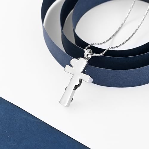 constantlife Cross Urn Necklace for Ashes Cat Butterfly Cremation Jewelry for Women Men Memorial Pendant Chain Human Pet Ashes Holder - color: Black