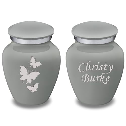 Embrace Keepsake Butterfly Cremation Urns for Human Ashes I Slate Grey Funeral Urn for Men and Women with Double Side Engraving I 3.5 lbs - color: Slate Grey (Double Sided)