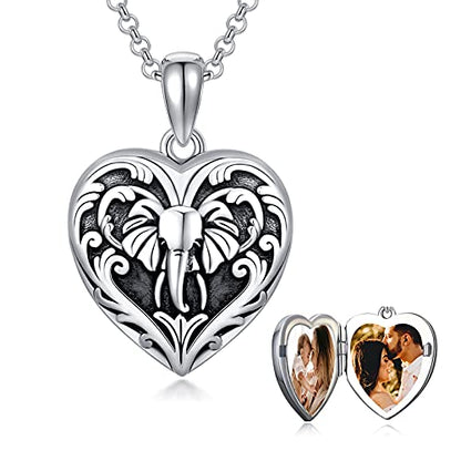 SOULMEET Personalized Silver Locket Necklace That Holds Pictures Photo Keep Someone Near to You, Memorial Custom Lockets Necklaces Letters Engraving for His Her - color: P-Elephant-Black, style: Locket+Custom Photo