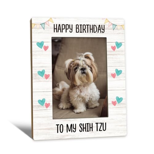 Shih Tzu Dog Birthday Party Picture Frames 5x7, Dog Photo Frame | Shih Tzu Gifts for Women Owners, Shih Tzu Dog Birthday Gift Wooden Picture Photo Frames for Desk Home Room Decor - color: shih tzu birthday
