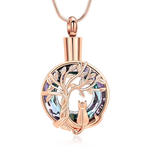 Hearbeingt Tree of Life Cremation Jewelry Paw Print Urn Necklace for Ashes - color: A-Rosegold 2