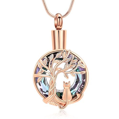 Hearbeingt Tree of Life Cremation Jewelry Paw Print Urn Necklace for Ashes - color: A-Rosegold 2
