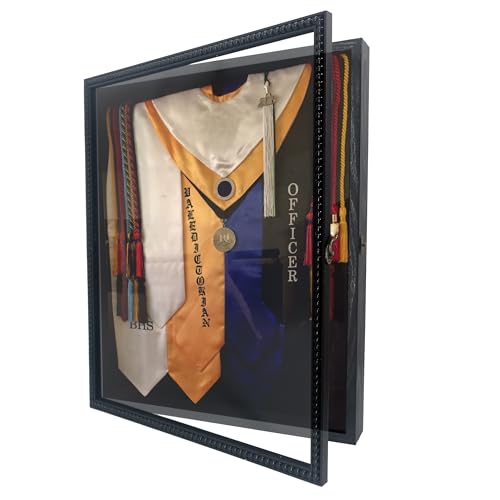 16x20 Graduation Shadow Box Frame , Graduation Display Case with Unique Design Beads, HD Glass Window, Metal Lock, Memory Box for Graduation Keepsake, Graduation Cap and Gown, Black - color: Black, size: 16*20