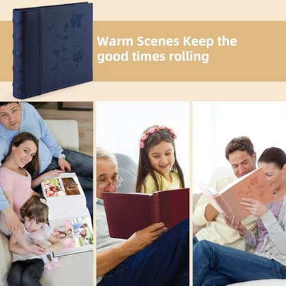 Photo Album Hold 200 4x6 Photos with Memo Writing Space (Dark Blue) | Faux Leather Picture Book Fits 4x6 Photo, 200 Pockets Great for Wedding Family Holidays - color: Dark Blue