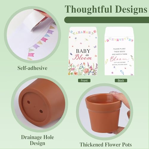 Aneco 48 Sets Baby Shower Party Favors Seed Packet for Guests Include Self Adhesive Seed Envelopes Organza Bags Flowerpot Cards Garden Shovel Flower Bouquet for Spring Shower Gifts(No Seeds) - style: Spring Flowers