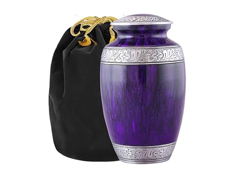 Cremation Urn for Human Ashes – Large Adult ERN for Ashes – Funeral Urn for Men & Women – Memorial ERN for Loved Ones – Burial Urn for Home, Columbarium, or Funeral Service (Purple, Adult) - color: Purple