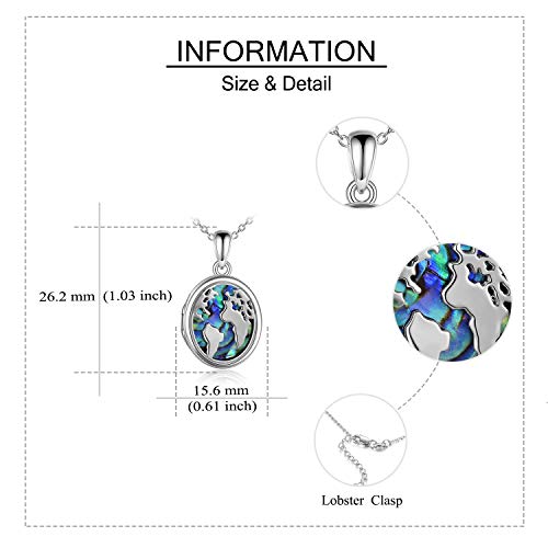 Lotus Locket Necklace Sterling Silver Lotus Flower Locket Necklace That Holds Pictures Yoga Locket Pendant Mother's Day Gifts for Women Wife Mom - style: World Map