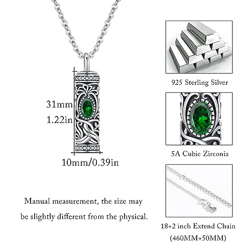 Urn Necklace for Ashes Cremation Jewelry 925 Sterling Silver Ashes Pendant Necklace Memorial Jewelry Gifts for Women Men Girls Boys - style: Tree of life-E-May-Emerald