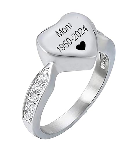 Generic Stainless Steel Urn Ring for Women, Customizable Memorial Jewelry, One Size, Silver, Heart-Shaped Crystal
