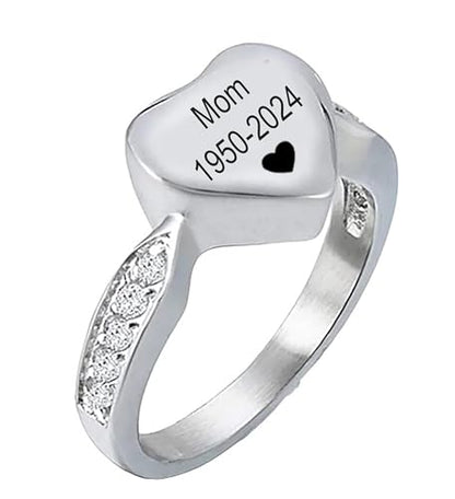 Generic Stainless Steel Urn Ring for Women, Customizable Memorial Jewelry, One Size, Silver, Heart-Shaped Crystal