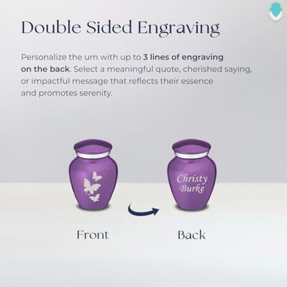 Embrace Keepsake Personalized Butterfly Cremation Urns for Human Ashes I Purple Funeral Urn for Men and Women with Double Side Engraving I 3.5 lbs - color: Purple
