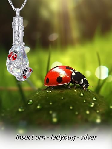 JKR Heart Urn Necklace for Ashes Crystal Keepsake Pendant Memorial Jewelry - style: Ladybug-Teardrop
