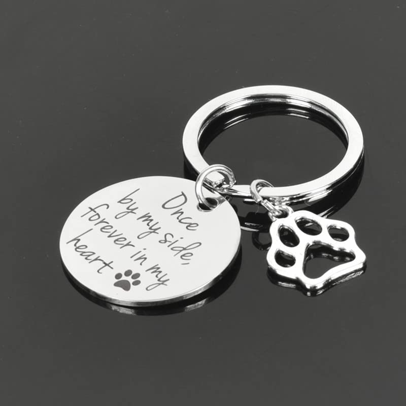 Kefley Loss of Dog Sympathy Gift Pet Memorial Keychain Cat Dog Remembrance Bereavement Gifts Pet Memorial Keepsake Once by My Side Forever in My Heart Key Chain