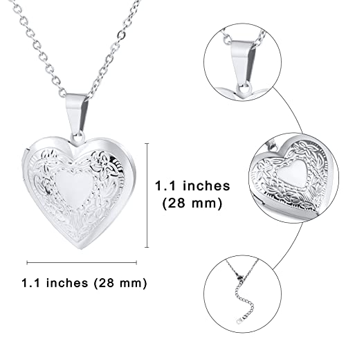 Personalized Heart Locket Necklace for Women with Picture Custom Inside Engraved Text Silver/Gold/Rose Gold Photo Locket Stainless Steel Memorial Gifts for Mom Daughter Grandmother - color: A1: Silver Flower Pattern (Custom)