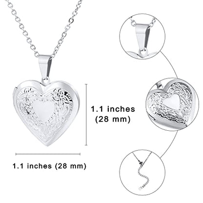 Personalized Heart Locket Necklace for Women with Picture Custom Inside Engraved Text Silver/Gold/Rose Gold Photo Locket Stainless Steel Memorial Gifts for Mom Daughter Grandmother - color: A1: Silver Flower Pattern (Custom)