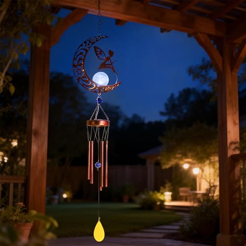 Taman Solar Wind Chime for Outside, Metal Fairy Windchimes with LED Light - size: 43.5"