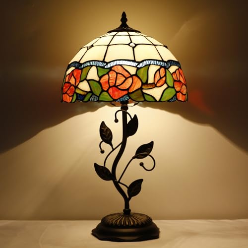 Tiffany Lamp Rose Flower Style Stained Glass Table Lamp - color: Rose Flower