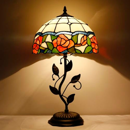 Tiffany Lamp Rose Flower Style Stained Glass Table Lamp - color: Rose Flower