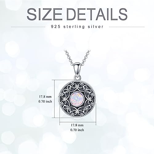 Round Locket Necklace 925 Sterling Silver Filigree/Flower Locket Necklace That Holds Pictures Birthday Christmas Jewelry Gifts for Women - color: 03-Pink Opal Locket