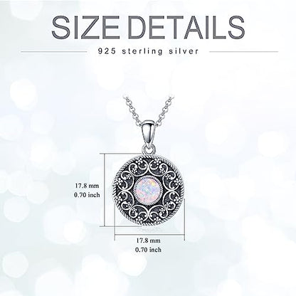Round Locket Necklace 925 Sterling Silver Filigree/Flower Locket Necklace That Holds Pictures Birthday Christmas Jewelry Gifts for Women - color: 03-Pink Opal Locket