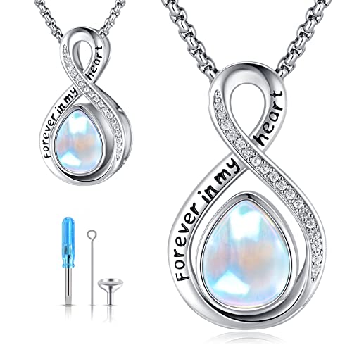Eusense Cremation Jewelry for Ashes Urn Necklace to Put Ashes In 925 Sterling Silver Memorial Pendant Tree of Life Infinity Urn Necklaces for Ashes Necklace for Women Men - style: E-Infinity Urn Necklace-Moonstone