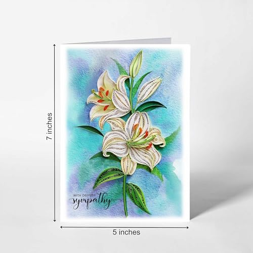 Sympathy Card, Pet Loss Memorial Card, Animal Sympathy, Thinking Of You for All Occassions, Quilling Card for Him, Her, Friend and Love (White Lily Sympathy) - color: White Lily Sympathy