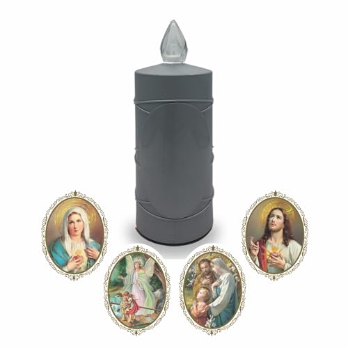 LED Votive Candle Memorial Light – Flickering Effect Like a Real Candle – Long Burning time up to 120 Days – Reusable Cemetery Remembrance Eternal Candle – Silver – Mixed Saints Sticker Set - color: Silver