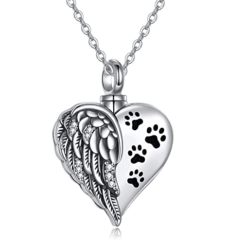 YFN Urn Necklaces for Ashes Sterling Silver Heart Urn Necklaces for Ashes Cremation Memory Jewelry for Women Men - style: pet wings urn necklace