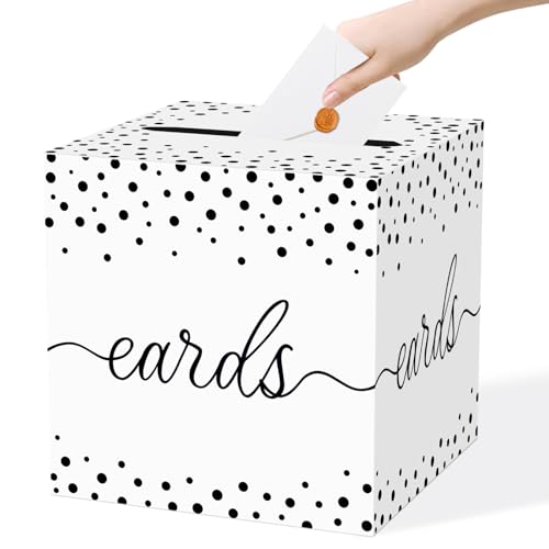 QISOLIY White Card Box for Party With Black Dots, 8.7" Gift Card Holder and Money Box for Wedding, Baby Shower, Birthday, Graduation, Retirement, Anniversary Decorations - color: White Black Dots