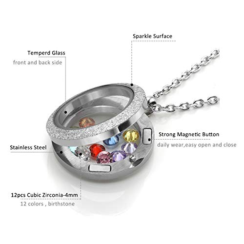 Jovivi 25mm/30mm Living Floating Memory Glass Locket Necklace - Stainless Steel Secure Buckle Closure - color: 30mm(Matte Locket)