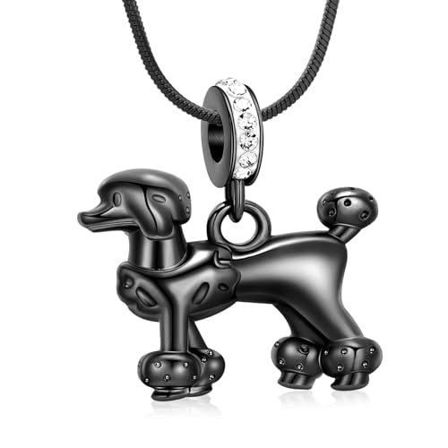 Cute Dog Poodle Urn Necklace Hairy Poodle Pet Cremation Jewelry Urn Pendant Fits Pandora Charms Bracelet Necklace for Women Memorial Keepsake Jewelry for Ash of Loved Ones - color: Black