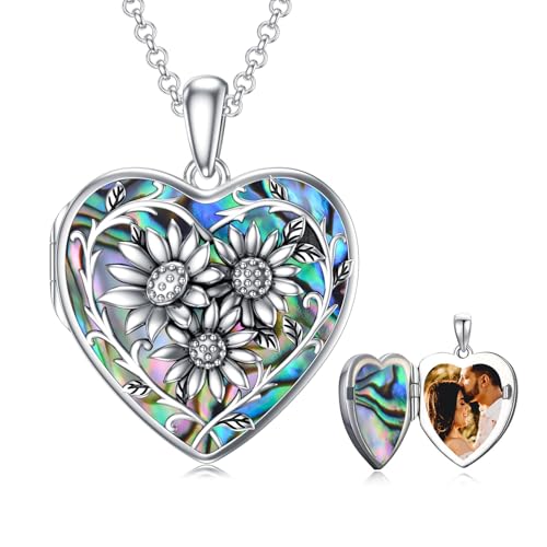 Dorunmo Locket Necklace 925 Sterling Silver Pictures Photo Keep Someone Near to You Custom Lockets Mother's Day Jewelry Personalized Photo Locket Gifts - color: B-Sunflower-Abalone, style: Locket Only