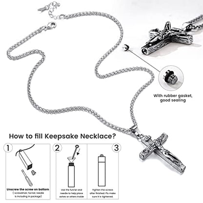 GOLDCHIC JEWELRY Urn Necklaces for Ashes, Stainless Steel Pet/Cross/Birthstone/Tree of Life Personalized Keepsake Memorial Jewelry for Women - color: Cross - 316L Stainless Steel, style: Personalized Engraving