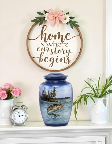 Gone Fishing Bass Cremation Urn – Adult Urn for Human Ashes up to 210 lbs – Fisherman Tribute Memorial Funeral Urn for Men and Women – Full Size Bass Fish Urn with Velvet Bag (Large) - size: Large (Bass)