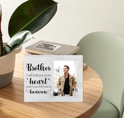 Brother Memorial Picture Frame, I Will Hold You in My Heart Remembrance Wooden Photo Frame Gifts for Loss of Brother, 4x6 inch Photo - style: Brother Memorial