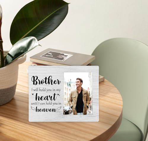 Brother Memorial Picture Frame, I Will Hold You in My Heart Remembrance Wooden Photo Frame Gifts for Loss of Brother, 4x6 inch Photo - style: Brother Memorial