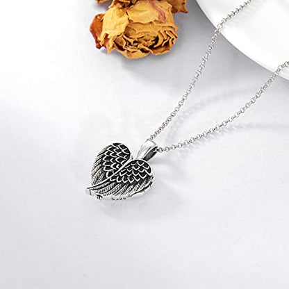 SOULMEET Angel Wing Heart Locket Necklace that Holds Picture Photo Locket Pendant You are My Angel Sterling Silver/Gold - style: A2-Angel wing locket+photo