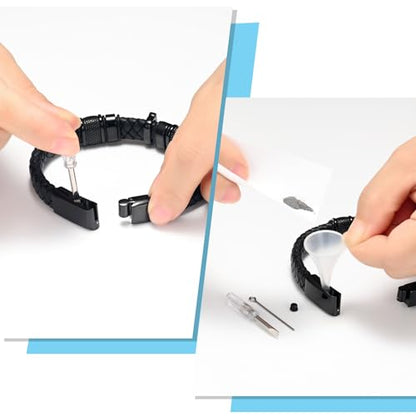 Oinsi Mens Double-Band Black Braided Leather Bangle Bracelets Cremation Jewelry for Ashes Wristband Memorial Urn Bangle with Cross Charm - color: A-Black-22cm