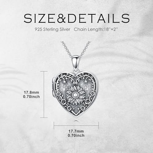 Heart Locket Necklace 925 Sterling Silver Custom Photo Pendant That Holds Pictures Memorial Jewelry Gifts for Women Mom Daughter - color: Sunflower, style: 1-no custom