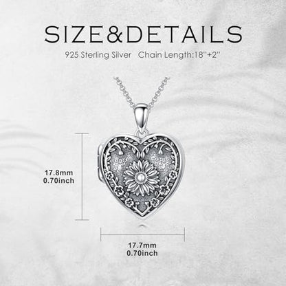 Heart Locket Necklace 925 Sterling Silver Custom Photo Pendant That Holds Pictures Memorial Jewelry Gifts for Women Mom Daughter - color: Sunflower, style: 1-no custom