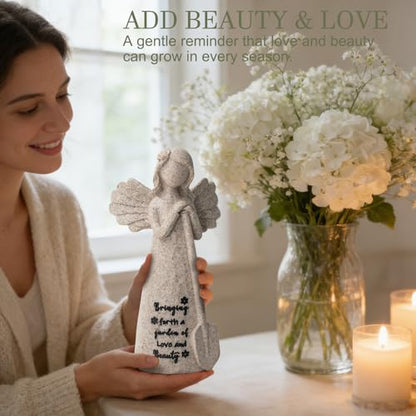 Gardening Gifts, Gardeners Gifts for Women, Friendship Gift for Gardener Friends, 5.9" Angel Resin Figurine Plant Lovers Birthday Mother's Day (Granite) - color: Gray Gardener