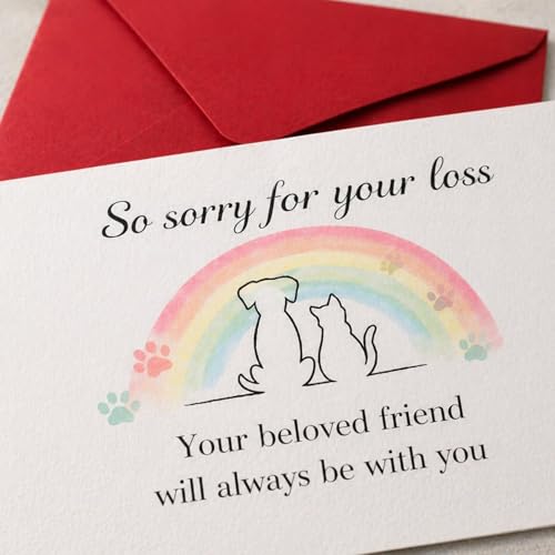 Pet Sympathy Card for Loss of Dog, Sorry for Your Loss Pet Memorial Card with Envelope, Rainbow Bridge Condolence Greeting Card, Bereavement Gift for Grieving Pet Owners