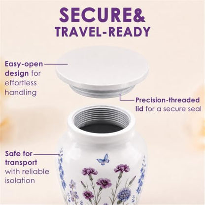 Emvency Urn for Ashes, Mini Metal, Keepsake Sharing Urns, Butterfly - color: Flowers