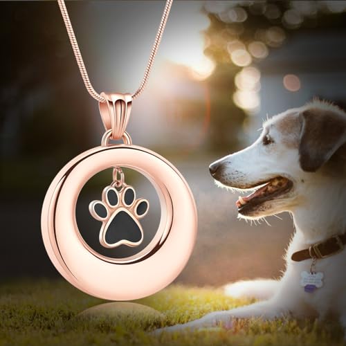 Dog Paws Cremation Jewelry Pet/Cat/Dog Paws Urn Necklaces for Ashes Stainless Steel Pet Ashes Holder Memorial Keepsakes Locket Pendant Jewelry for Men Women - color: Rosegold