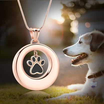 Dog Paws Cremation Jewelry Pet/Cat/Dog Paws Urn Necklaces for Ashes Stainless Steel Pet Ashes Holder Memorial Keepsakes Locket Pendant Jewelry for Men Women - color: Rosegold